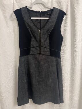 Portmans Black and Gray V-Neck Panelled Mini Dress with Front Zip